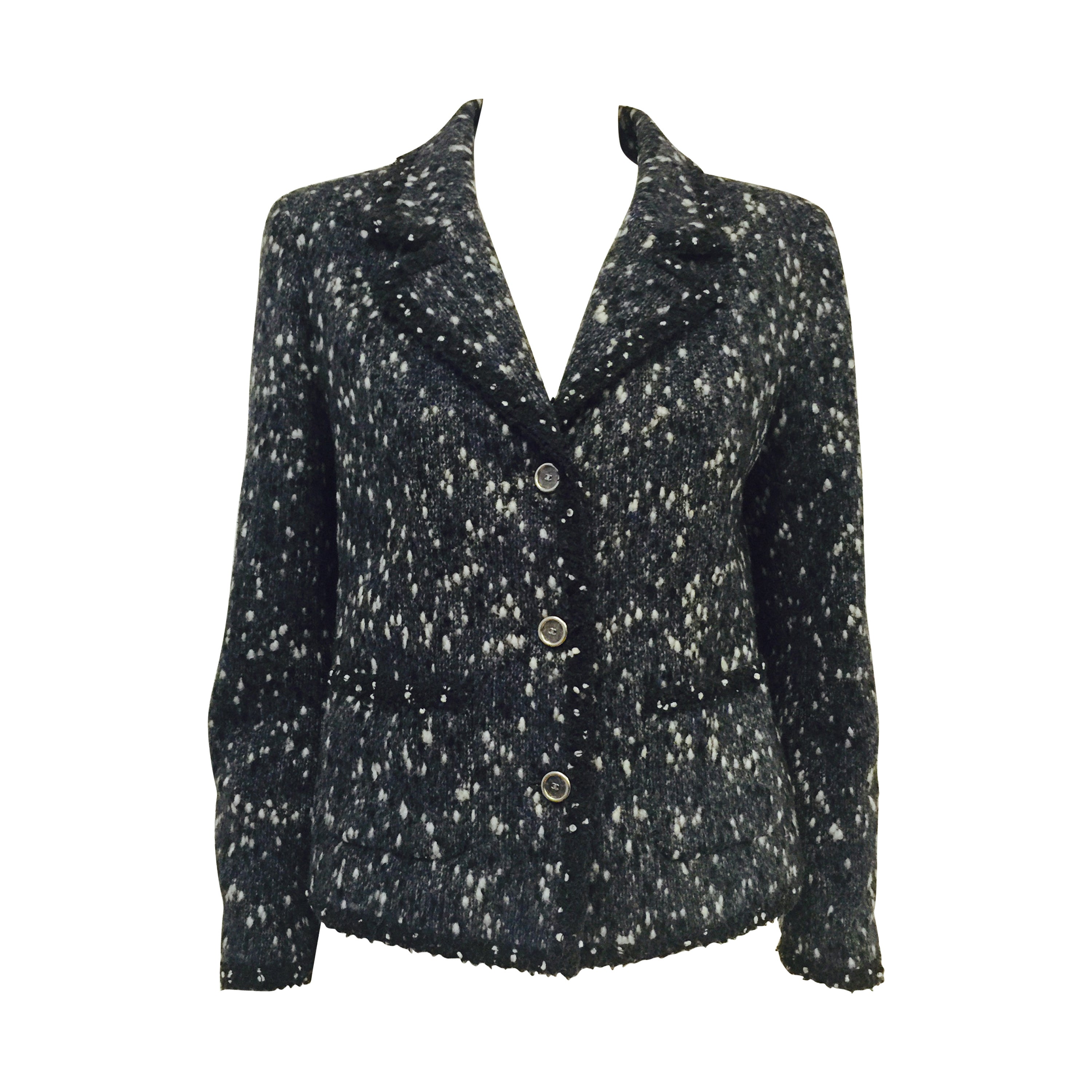 Chanel Fall 2001 Grey Wool Tweed Jacket For Sale at 1stDibs Chanel Fall 2001 Grey Wool Tweed Jacket For Sale at 1stDibs