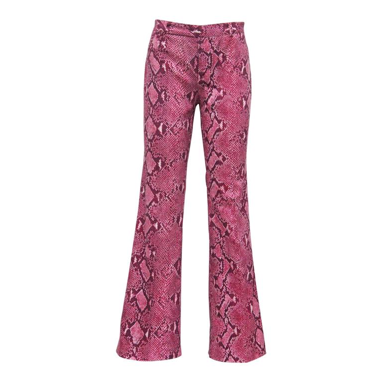 Gucci By Tom Ford Hot Pink Python Print Bell Bottom Pants C 2000 Gucci By Tom Ford Hot Pink Python Print Bell Bottom Pants C 2000 For