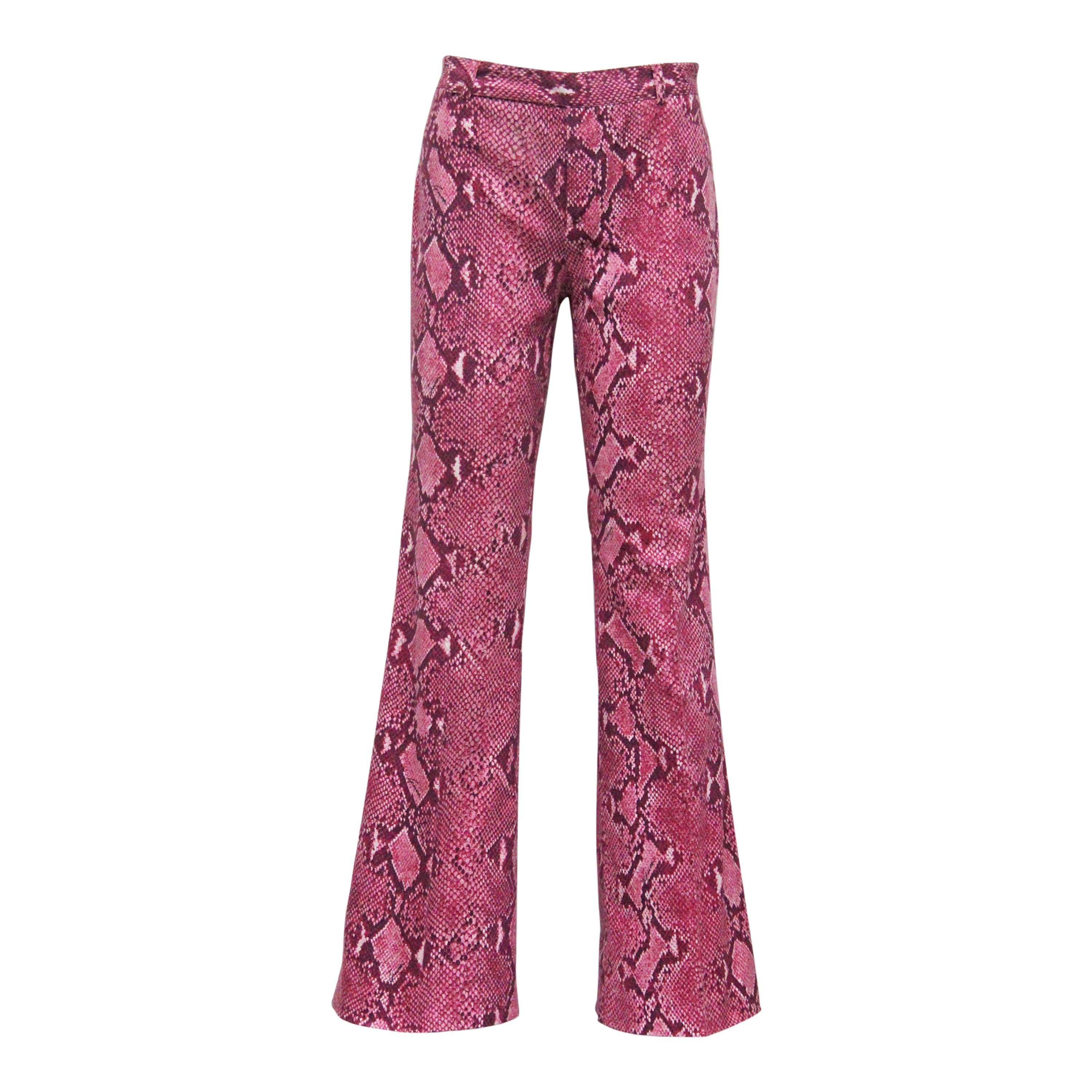 Gucci by Tom Ford Hot Pink Python Print Bell Bottom Pants, c. 2000