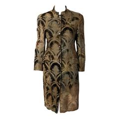 Romeo Gigli SageGreen Silk Brocade Velvet Burnout Coat w/Nehru Collar ca.1989