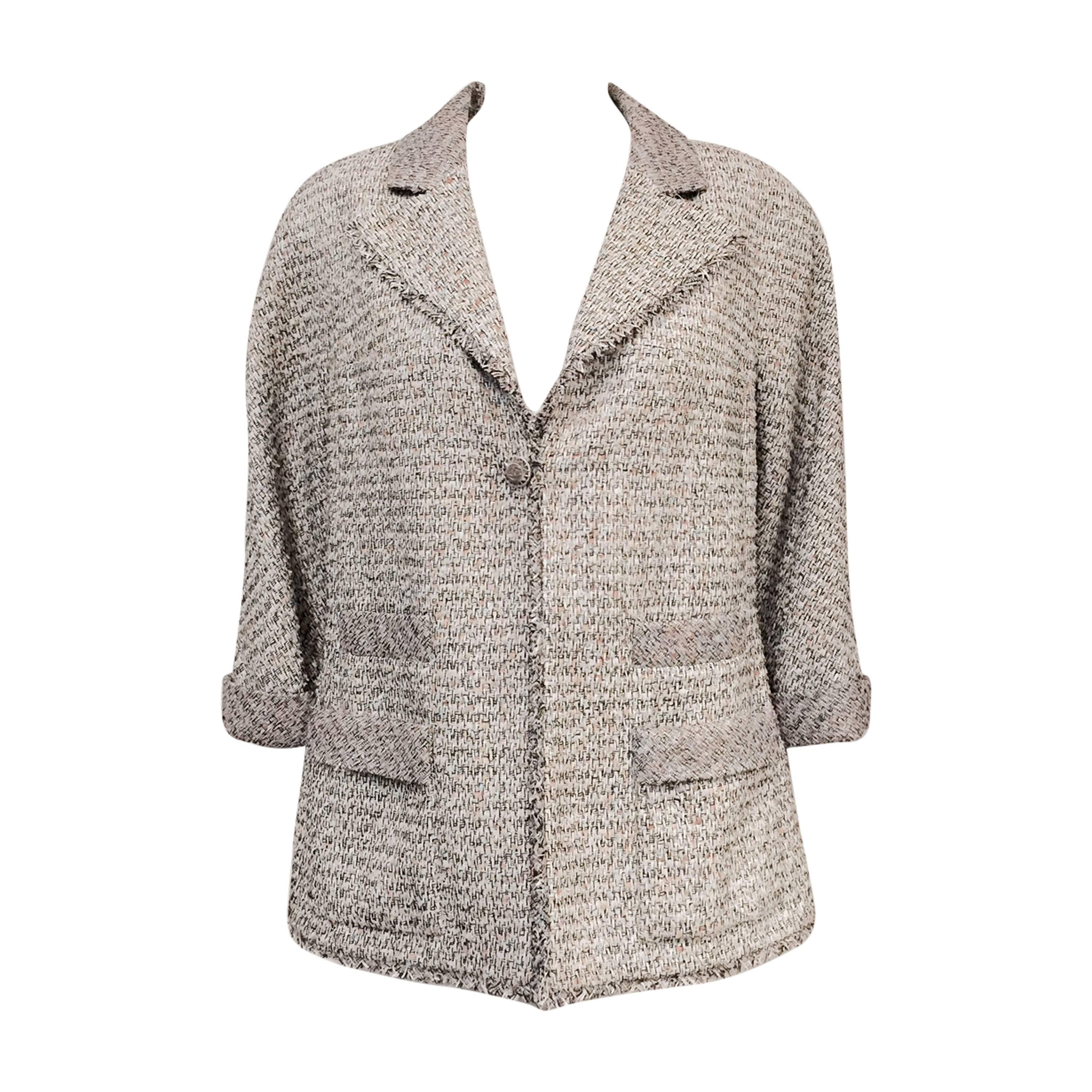 Chanel Spring Tweed Jacket With Rolled Cuffs and Frayed Hem
