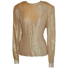 David Hayes Gold Lame Crew Neck Zippered Back Top