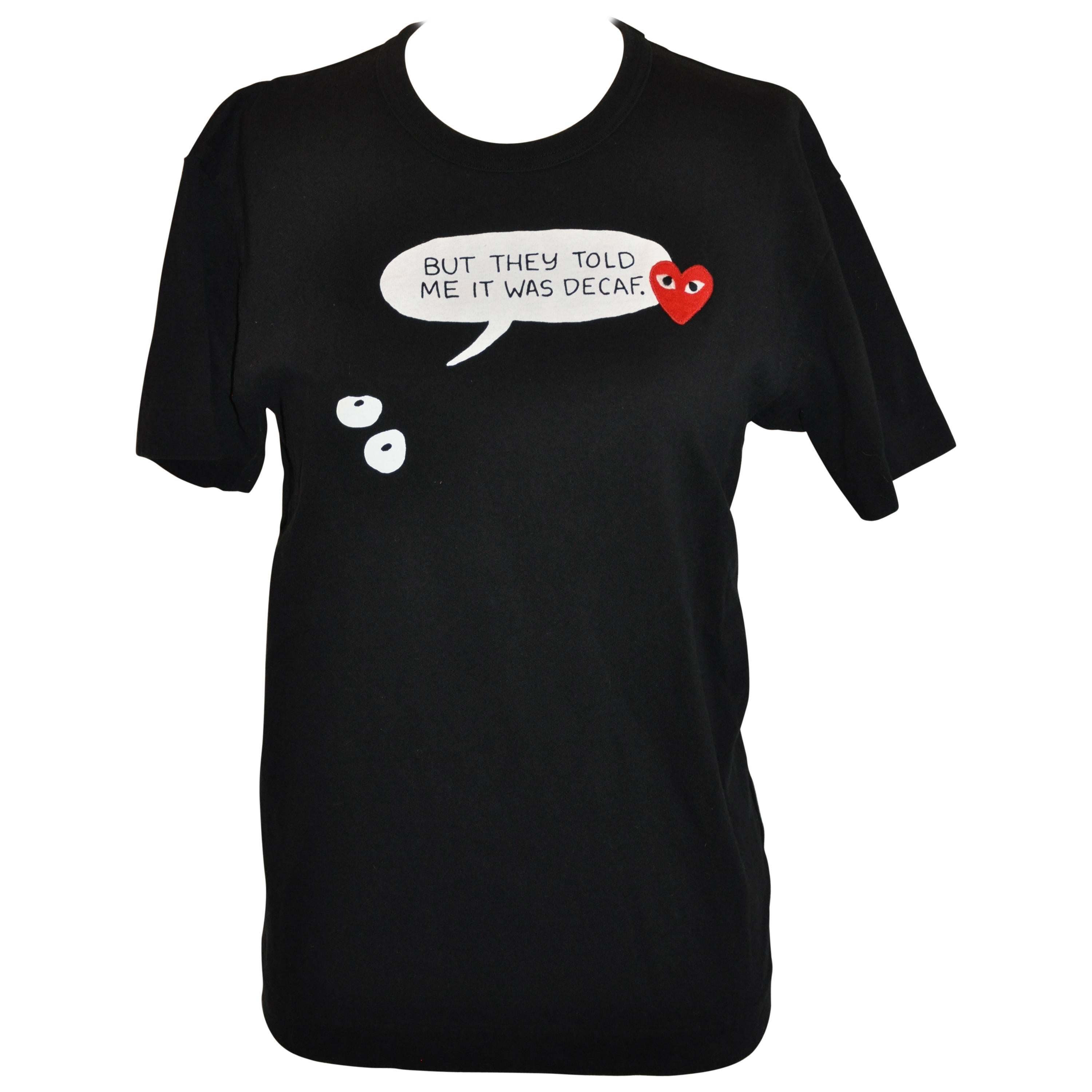 Comme des Garcons Black Cotton Tee with Embroidery and Print Accent For Sale