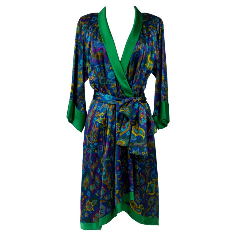 Yves Saint Laurent Rive Gauche cocktail dress in printed satin Fall Winter 1985 For Sale