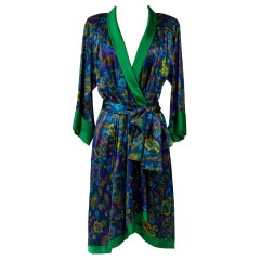 Yves Saint Laurent Rive Gauche Cocktailkleid aus bedrucktem Satin Herbst Winter 1985