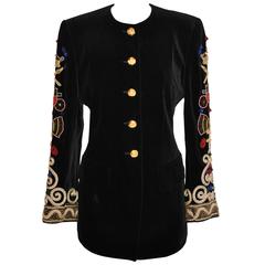 Escada 'Couture' Black Velvet with Detailed Embellished Sleeves Blazer