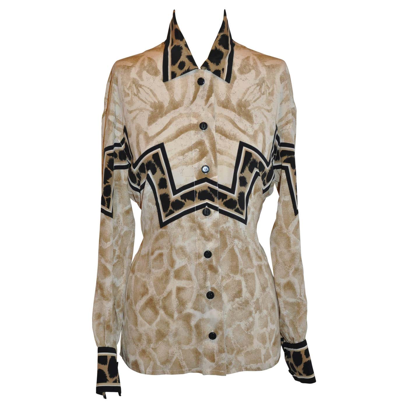 Escada Multi-Print Accented with Leopard Print Silk Blouse For Sale at ...