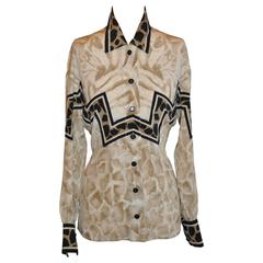 Vintage Escada Multi-Print Accented with Leopard Print Silk Blouse