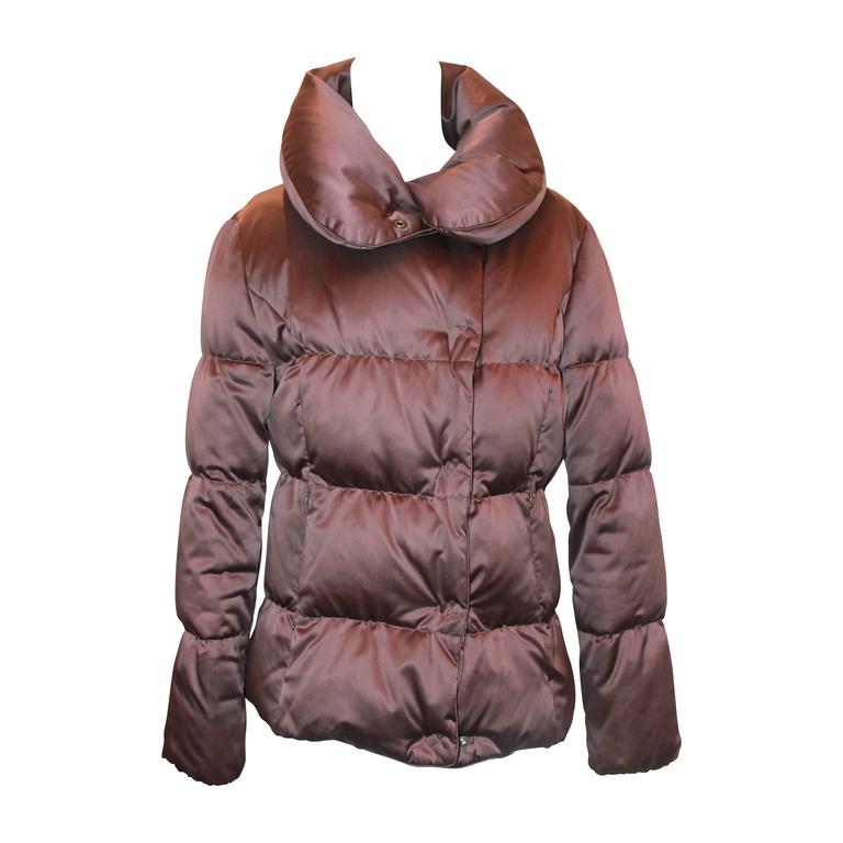 Burberry Brown Quilted Puffer Coat w/ Collar M For Sale at 1stDibs