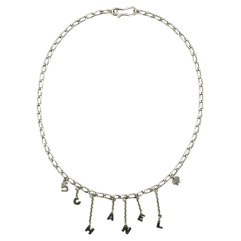 Vintage Chanel No 5, Camelia, Codes Charm Necklace in Solid Silver 1990s