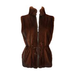 Sprung Freres Brown Mink Vest w/ Collar & Waist w/ Cinching Tie - 36