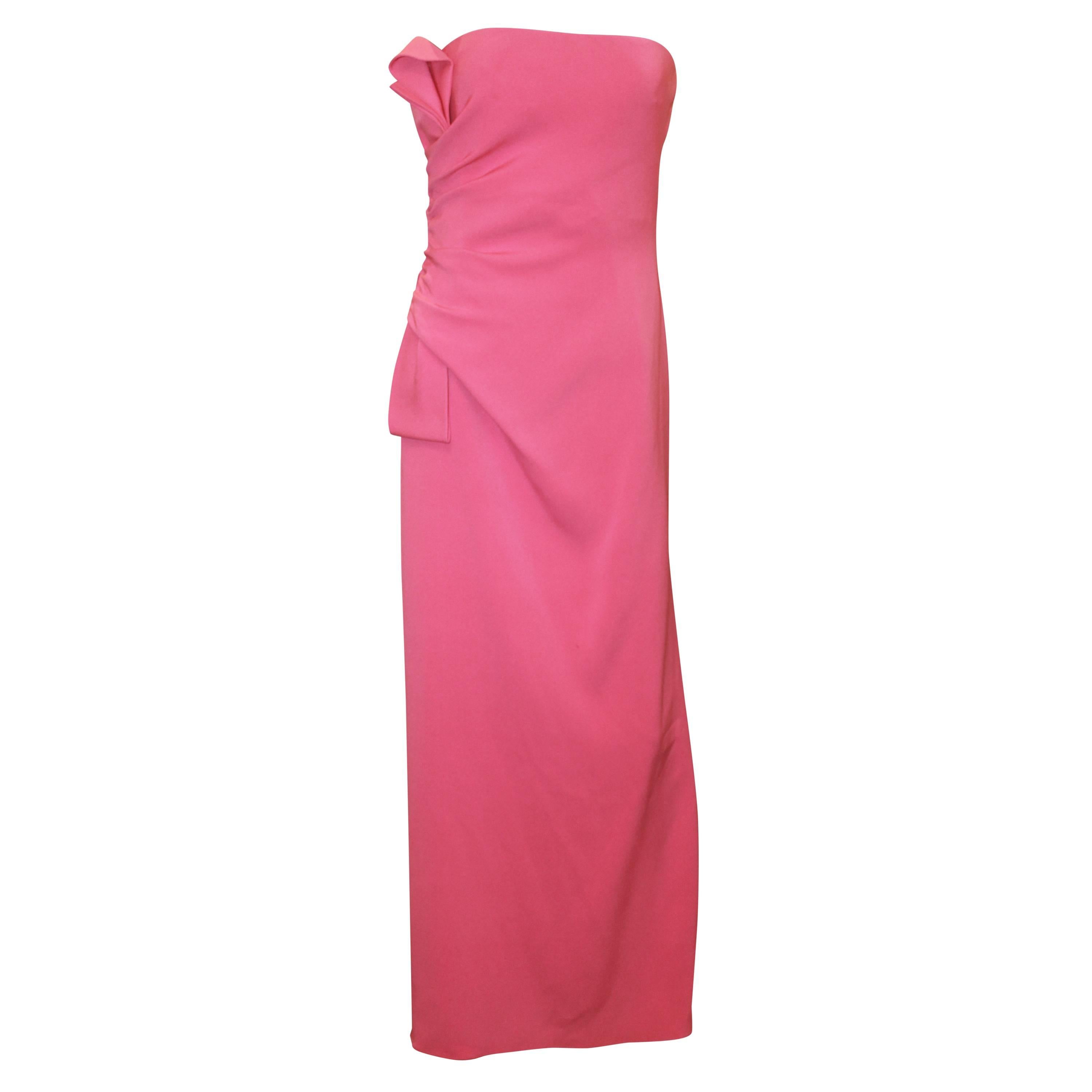 Valentino Pink Silk Strapless Gown w/ Side Ruching - L