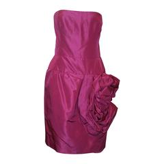 Oscar de la Renta Purple Silk Taffeta Strapless Cocktail Dress w/ Ruching - 10