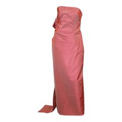 Carolina Herrera Salmon Silk Taffeta Strapless Gown w/ Ruching & Back Bow- 8-NWT
