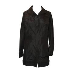 Chanel Black Silk long pleated jacket w/ boucle trim -Sz 38- 2008