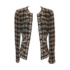 Chanel Black & White Tweed Jacket w/ White Studded Trim - 38