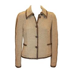 Chanel Ivory & Yellow Tweed Checkered Jacket w/ Topaz Colored Rhinestones - 36
