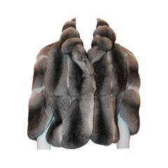 Used Silver Grey and Black Chinchilla Cropped Fur jacket- M- Retail $24, 000