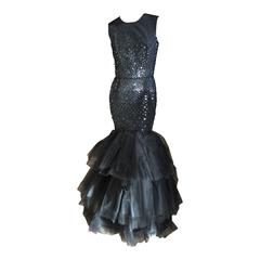 Oscar de la Renta Black Sequin Mermaid Gown