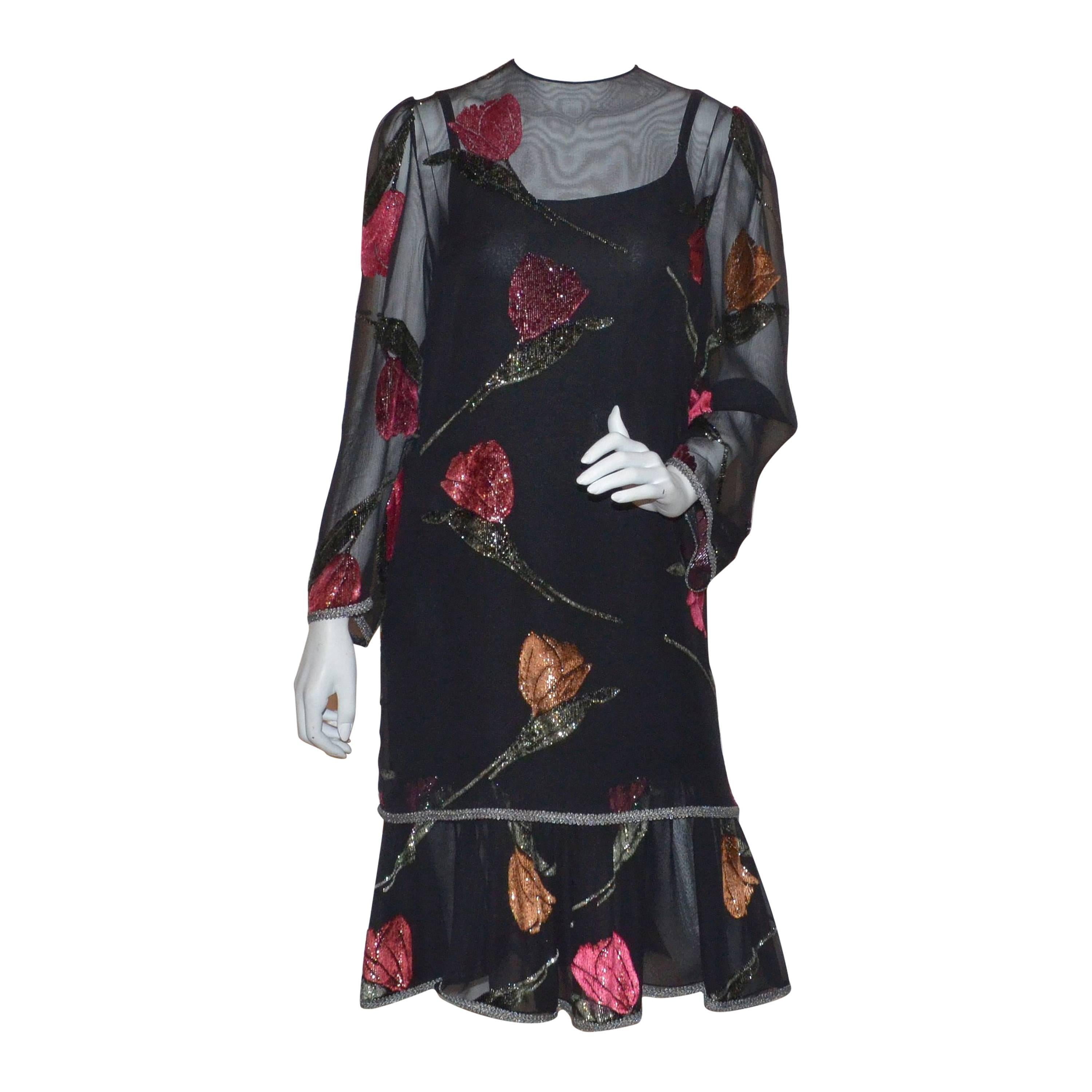 Pauline Trigere Cut Velvet Silk Chiffon Dress For Sale