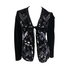 MOSCHINO Cheap & Chic Size M Black Velvet Vinyl Applique Tie Jacket
