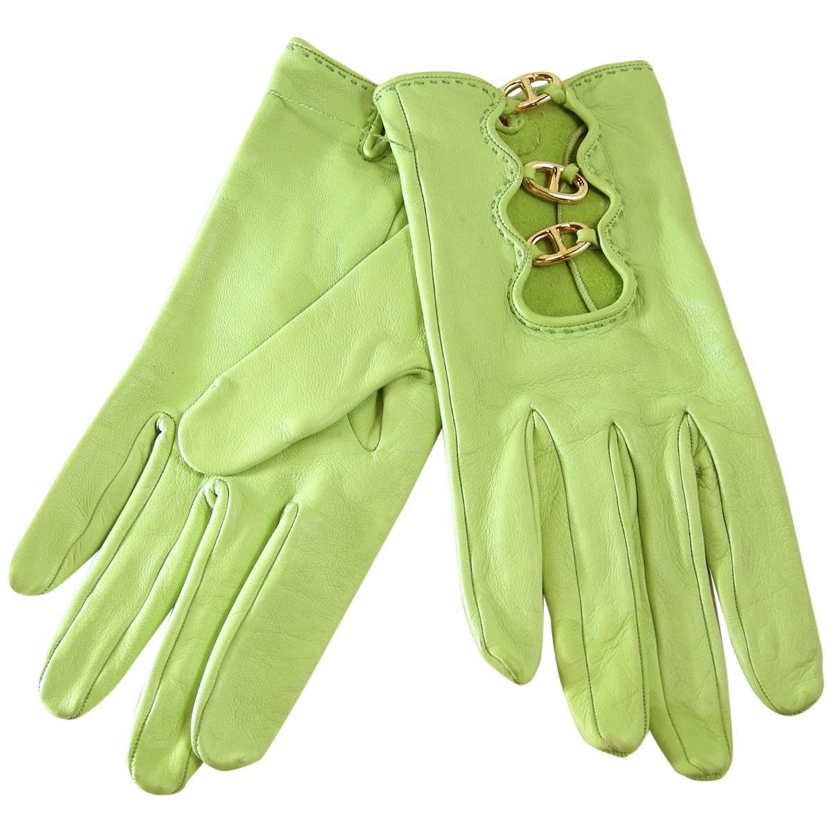 Hermes Green Leather Gloves