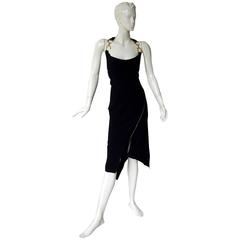 Circa 2000 Christian Dior by Galliano Iconic Asymmetric Logo Zipper Dress