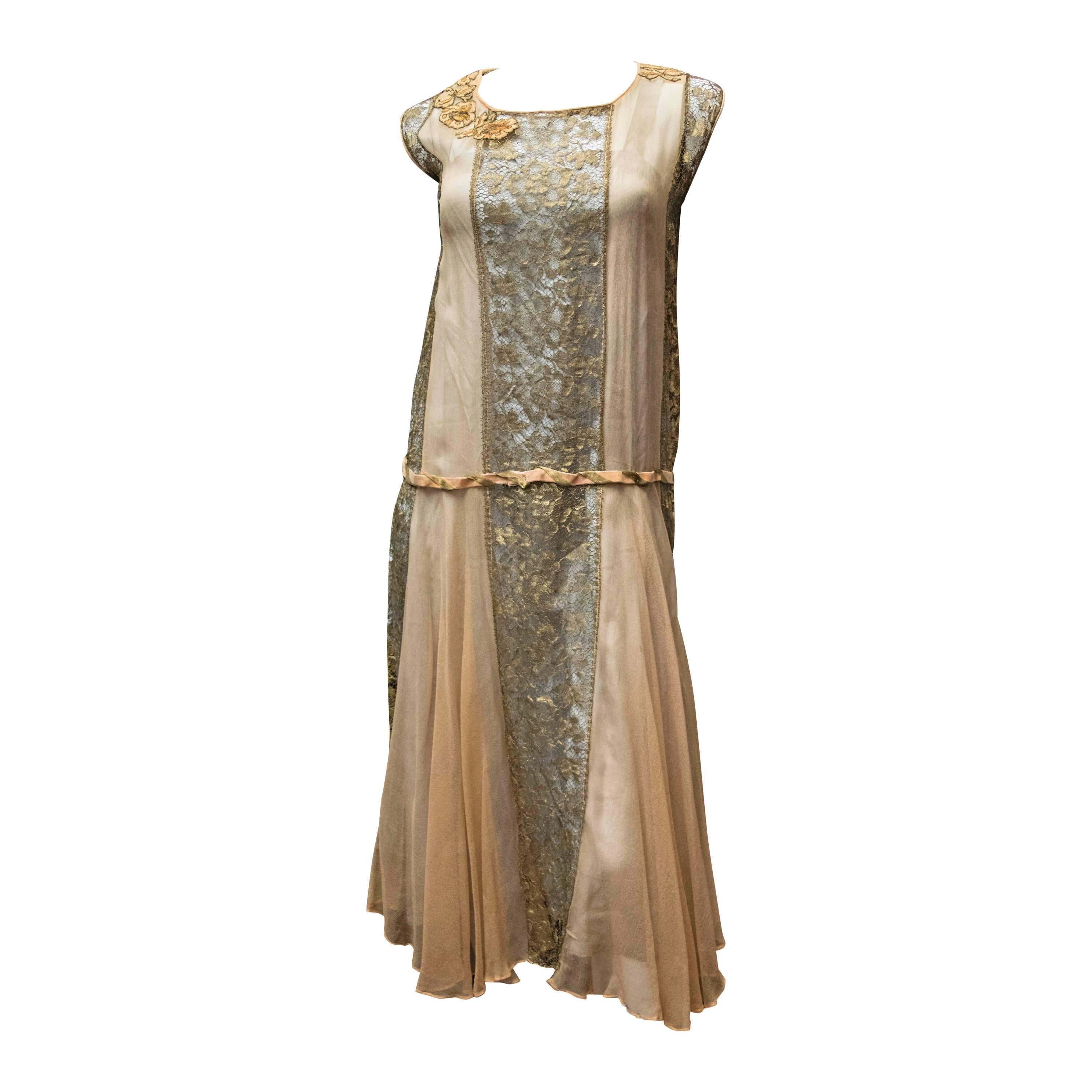 1920s Lace and Silk Georgette Dress