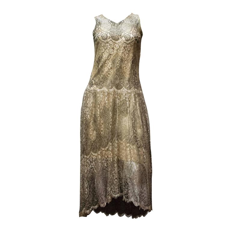 1920s Silver Lamé Lace Dress For Sale at 1stdibs