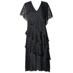 Holly's Harp Vintage Black Silk Tiered Lace Flapper Cocktail Dress
