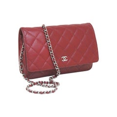 Chanel red caviar quilted cross body wallet-on-chain WOC flap bag 