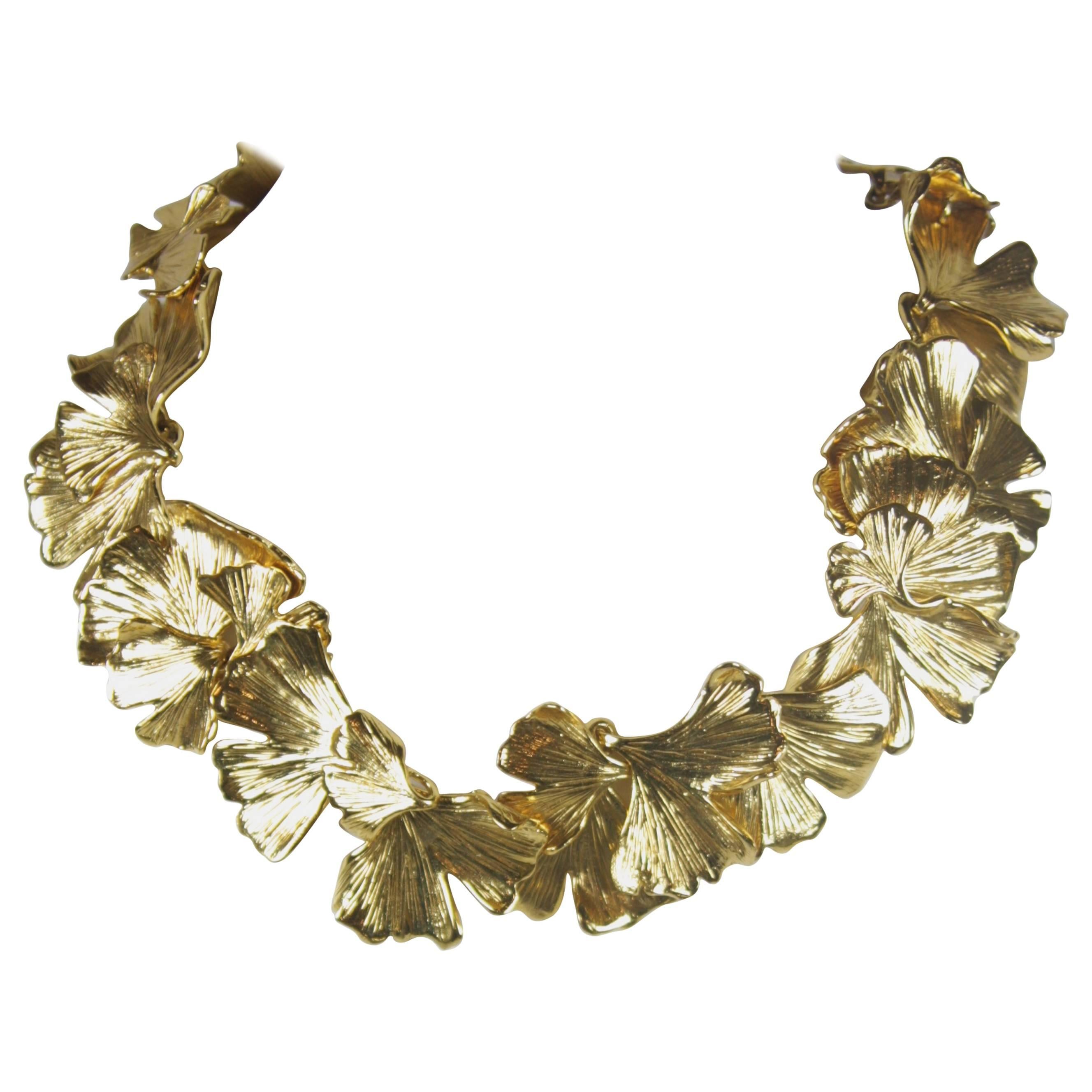 AURELIE BIDERMANN 18KT Gold Plated Ginko Leaves Necklace