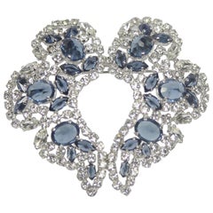 Vintage SHERMAN White and Sapphire Rhinestone Brooch