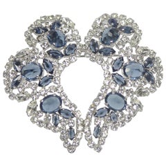 Vintage SHERMAN White and Sapphire Rhinestone Brooch 