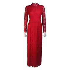 CATHERINE REGEHR Red Lace Long Sleeve Gown Size 12