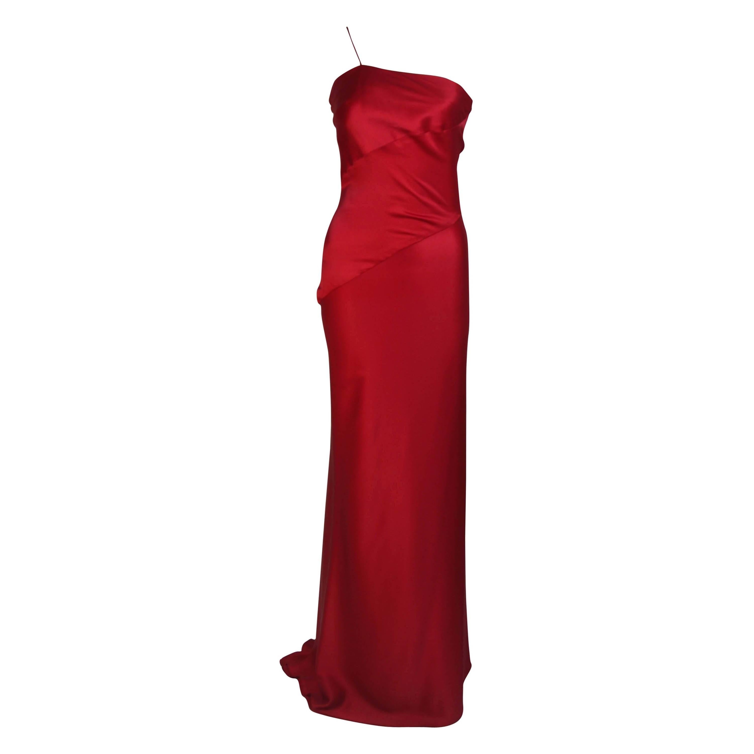 CANTU & CASTILLO Red Silk Bias Cut Asymmetrical Gown Size 2-4 For Sale