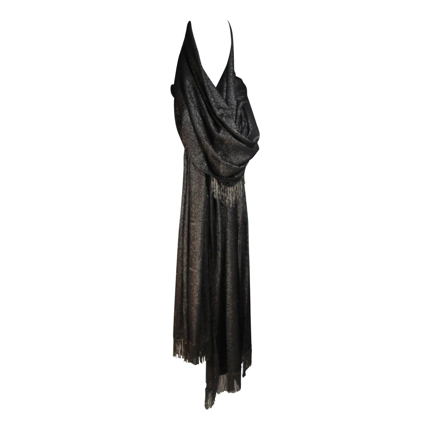 Back Slit Metal Sequins Top Scarf Two-piece Set