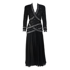 FABRICE NEW YORK COUTURE Black Embellished Chiffon Long Sleeve Gown Size 2 6