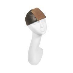 YVES SAINT LAURENT RIVE GAUCHE Suede and Leather Hat with Top Stitch Details