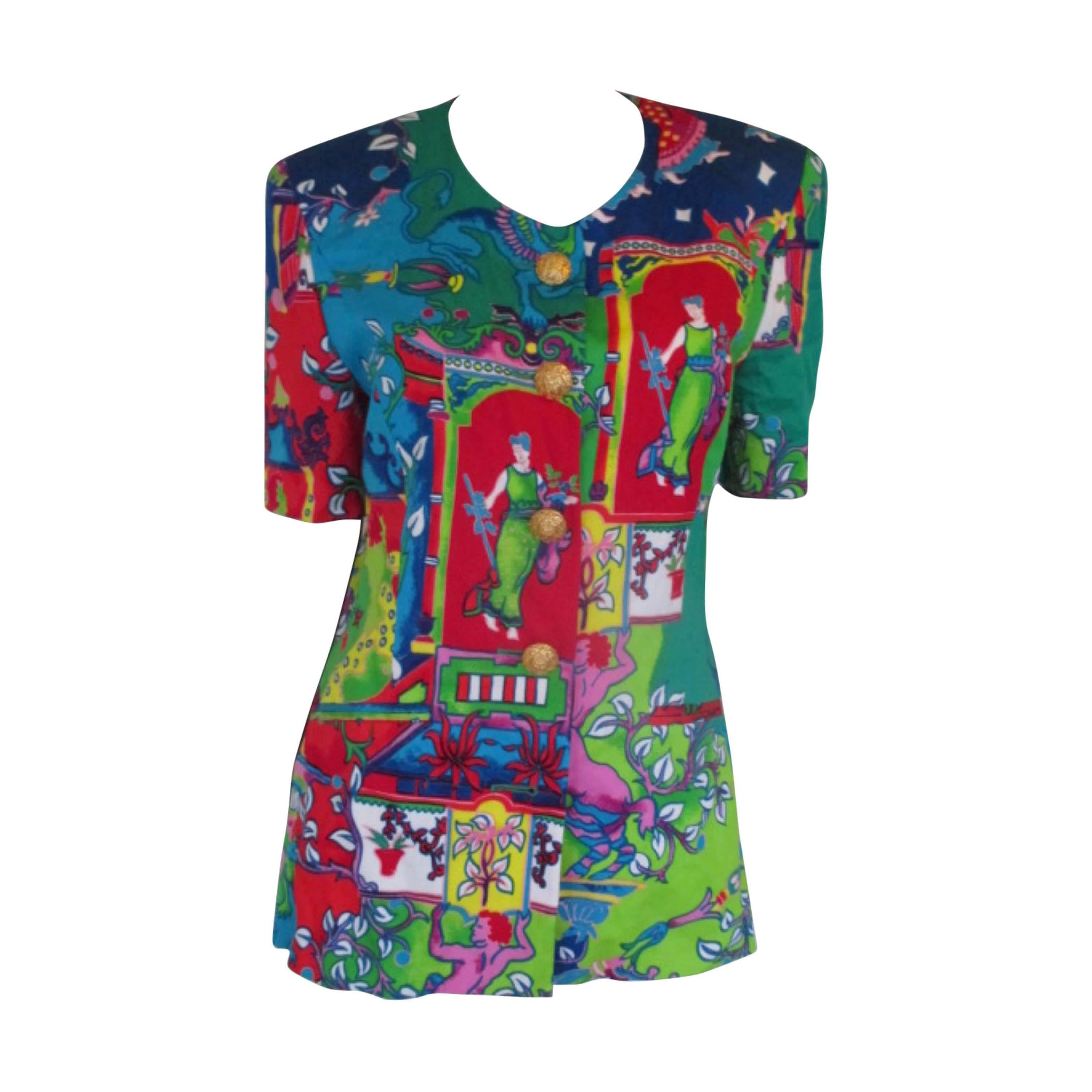 Louis Feraud classical motif cotton blazer, 1980s For Sale