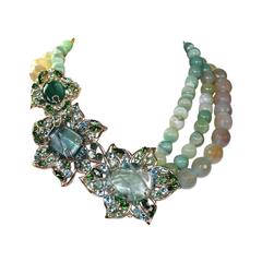 Philippe Ferrandis One of a Kind Aventurine, Jade and Malachite Necklace