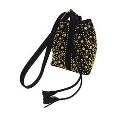 Gold studded black suede shoulder bag Sepcoeur Paris 1980s