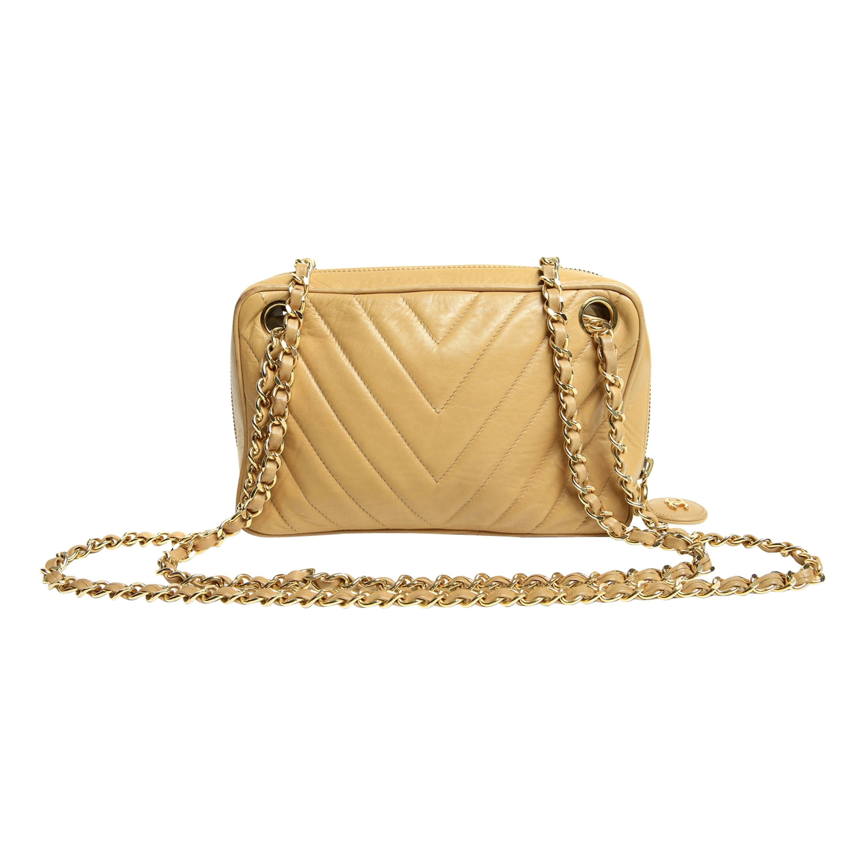 Chanel Beige Leather Vintage Camera Bag