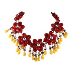 Francoise Montague Red and Yellow Agate Floral Motif Necklace 5