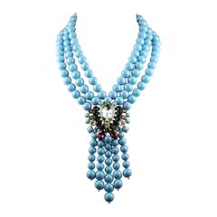 Melissa Kandiyoti Turquoise Swarovski Crystal Pearl Drop Necklace