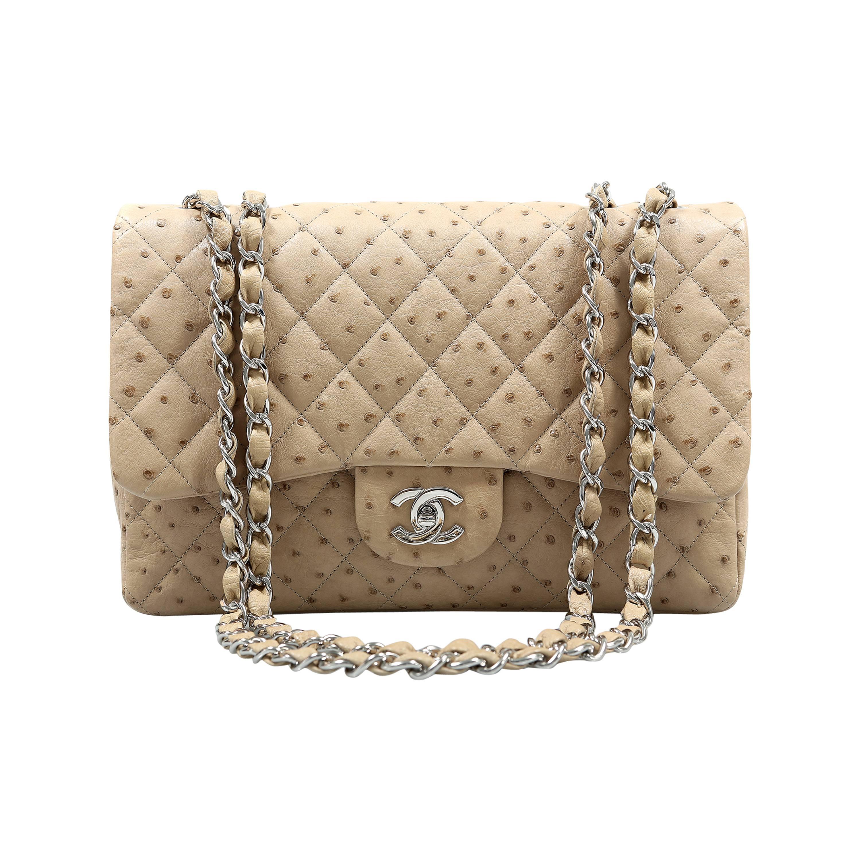 Chanel Ostrich Beige Jumbo classic Flap Bag