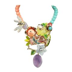 Philippe Ferrandis Coral, Turquoise, and Amethyst Necklace