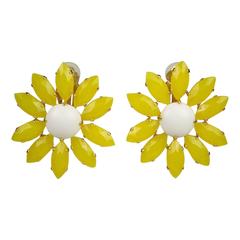 Philippe Ferrandis Yellow Glass Daisy Clip Earrings