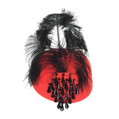 Halston beaded and feathered coral red felt hat 1970s 9