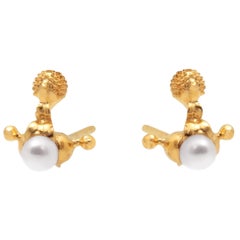 Freshwater Pearl 18-Karat Yellow Gold small single pattern Fine Earrings 